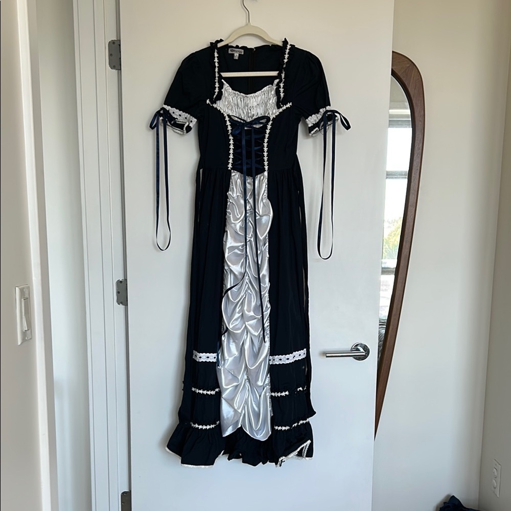 Victorian costume Midnight Blue Dress with White Accents